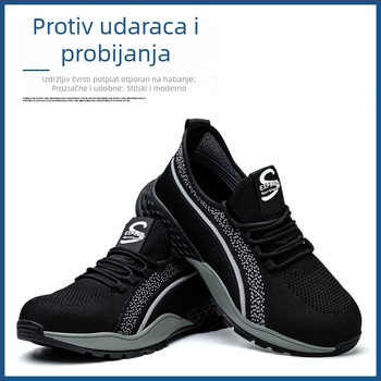 Muške sigurnosne cipele s čeličnom zaštitom, prozračna Fly-Knit mrežasta gornja, gumeni potplat, protuklizne, antistatične, lagane