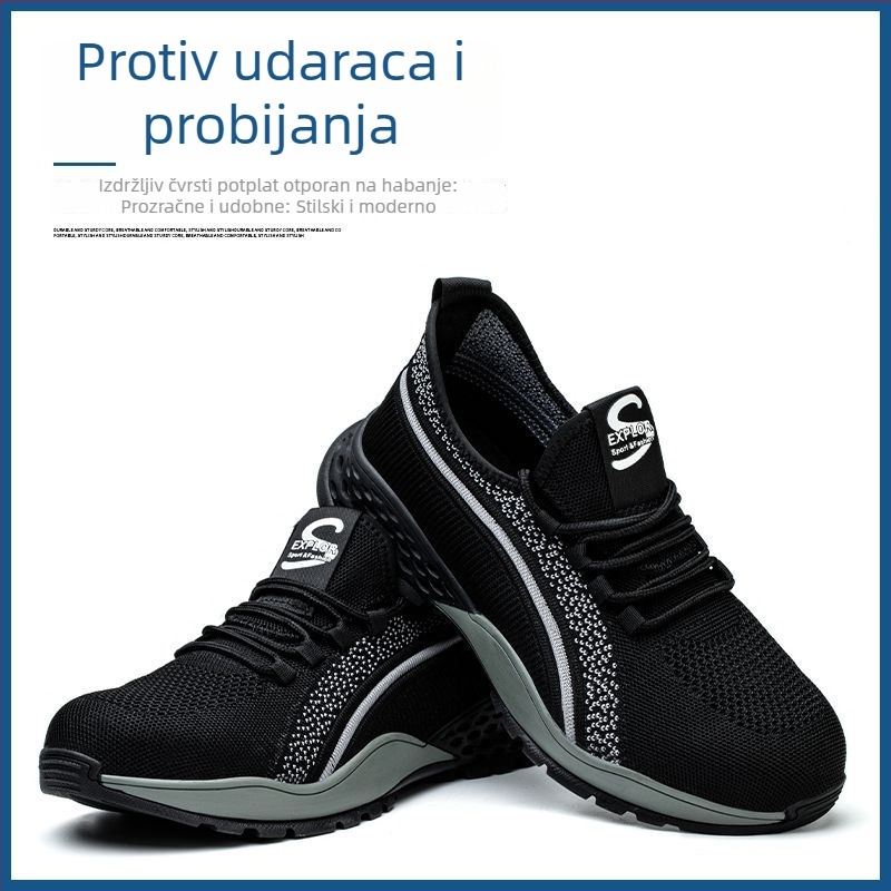 Muške sigurnosne cipele s čeličnom zaštitom, prozračna Fly-Knit mrežasta gornja, gumeni potplat, protuklizne, antistatične, lagane