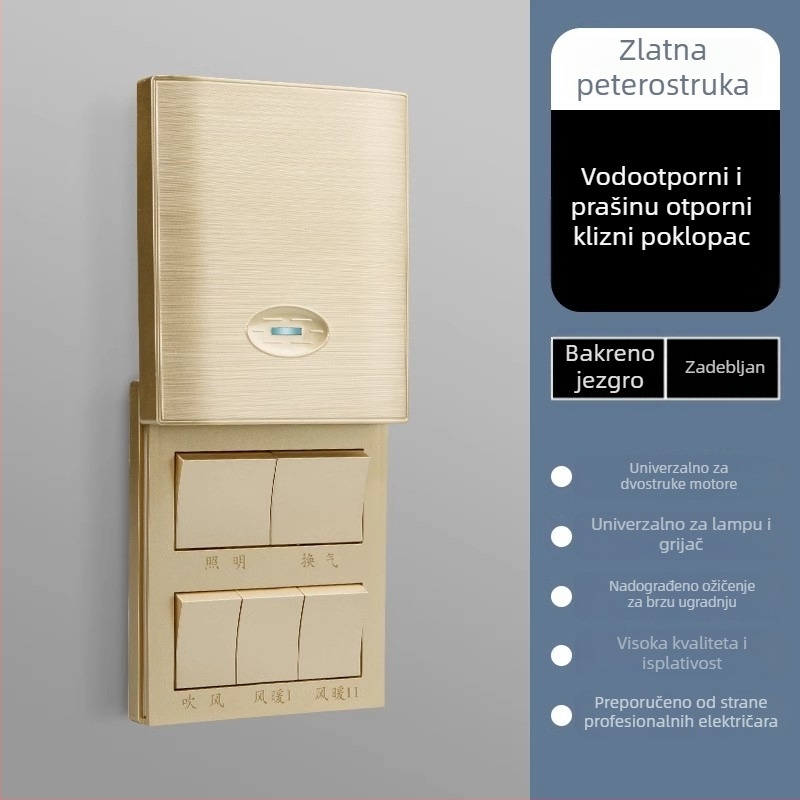 86 tip univerzalni prekidač za kupaonu s kliznim poklopom, vodootporan, panel s četiri prekidača za kupaonu