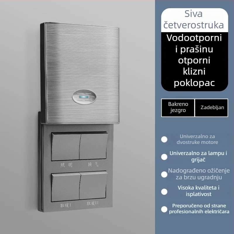 86 tip univerzalni prekidač za kupaonu s kliznim poklopom, vodootporan, panel s četiri prekidača za kupaonu