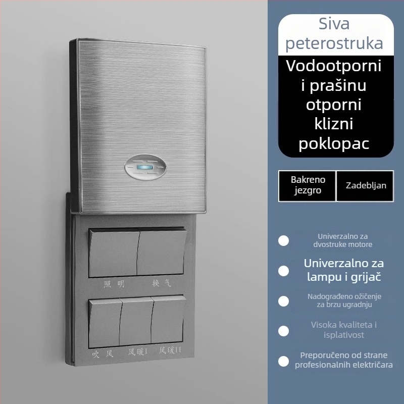 86 tip univerzalni prekidač za kupaonu s kliznim poklopom, vodootporan, panel s četiri prekidača za kupaonu