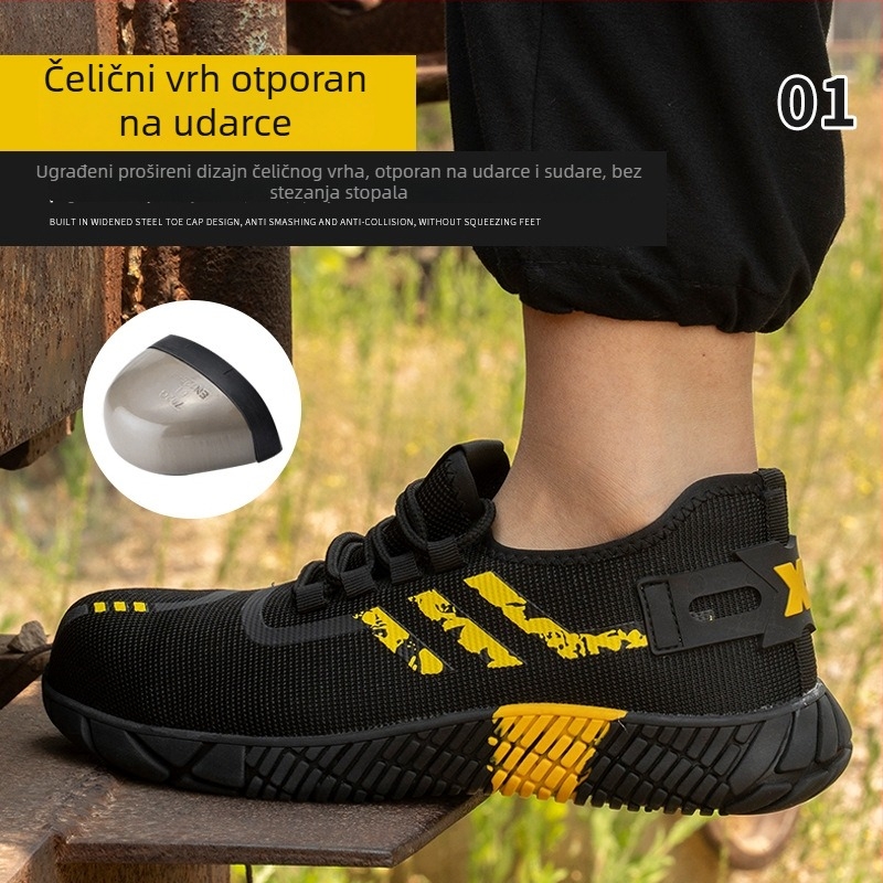 Muške ljetne sigurnosne cipele s Flyknit gornjim dijelom, prozračne, s čeličnim prstom i pločom, otporne na udarce i probijanje, lagane za gradilište