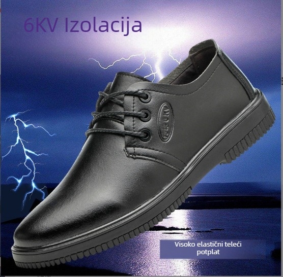 Električarske sigurnosne cipele s izolacijom 6 kV, koža, čelični vrh, gumeni đon, lagane, protuklizne, otporne na udarce i probijanje, otporne na ulje, niskog kroja