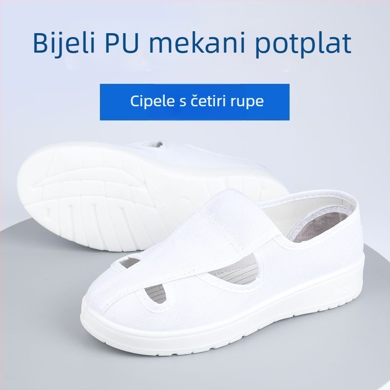 Antistatične cipele za čiste sobe, otporne na prašinu, niski gornji dio, PU potplat, četiri otvora za vezanje