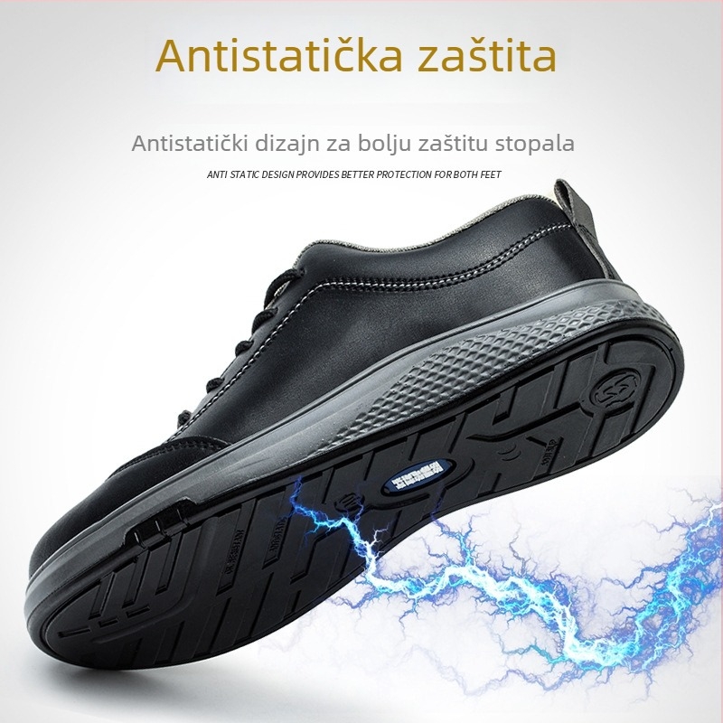 Antistatične sigurnosne obuće za posao za muškarce i žene, sve sezone, zaštita od udara i probijanja, čvrst potplat, niski gležanj, mikrovlaknena koža, plastični prst, crne