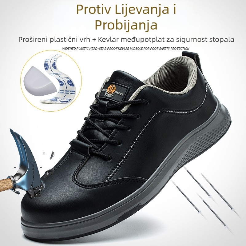 Antistatične sigurnosne obuće za posao za muškarce i žene, sve sezone, zaštita od udara i probijanja, čvrst potplat, niski gležanj, mikrovlaknena koža, plastični prst, crne