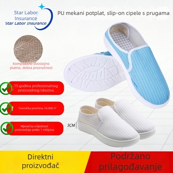 Svijetlo plave antistatične radne cipele s prugastim gornjim dijelom, PU ultra mekani đon, otporne na prašinu.