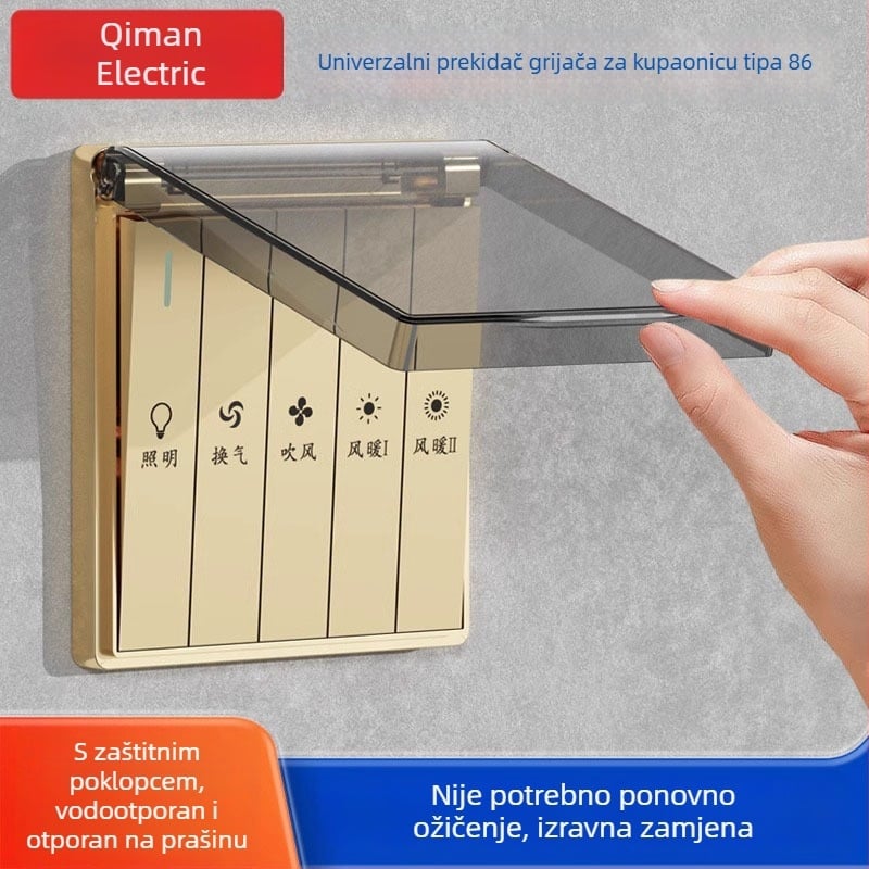 86-tip prekidač kupaonog grijanja, vodootporna zidna ploča s pet utičnica, univerzalni pet-in-one prekidač grijanja zraka u kupaonici, četverog ploča
