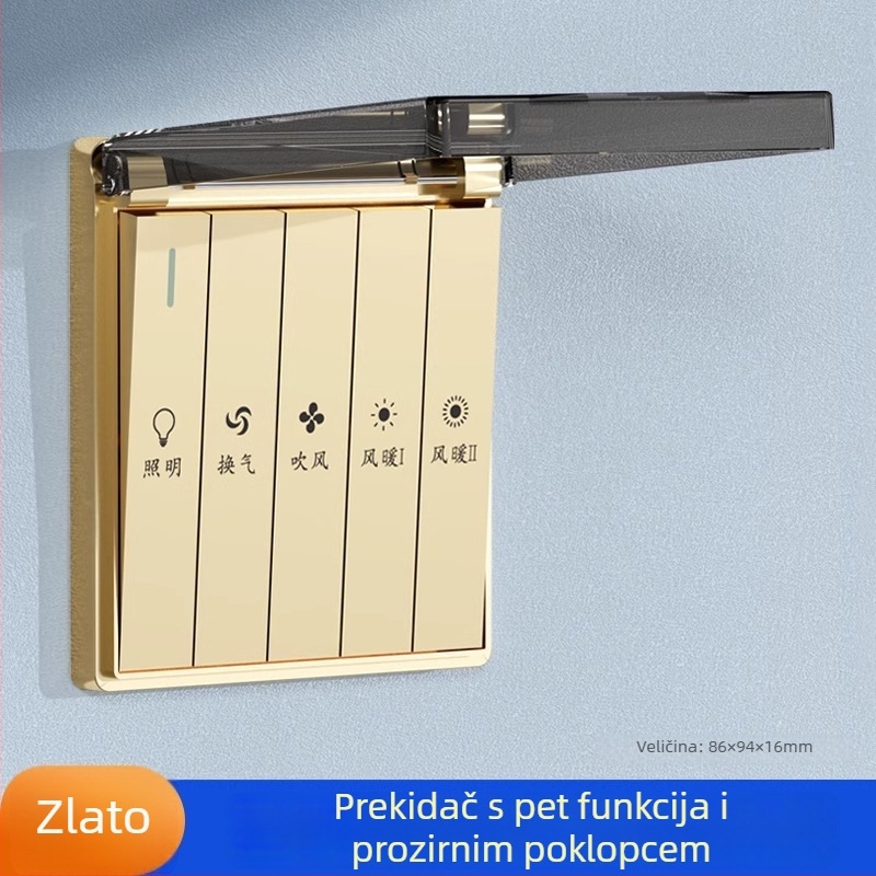 86-tip prekidač kupaonog grijanja, vodootporna zidna ploča s pet utičnica, univerzalni pet-in-one prekidač grijanja zraka u kupaonici, četverog ploča