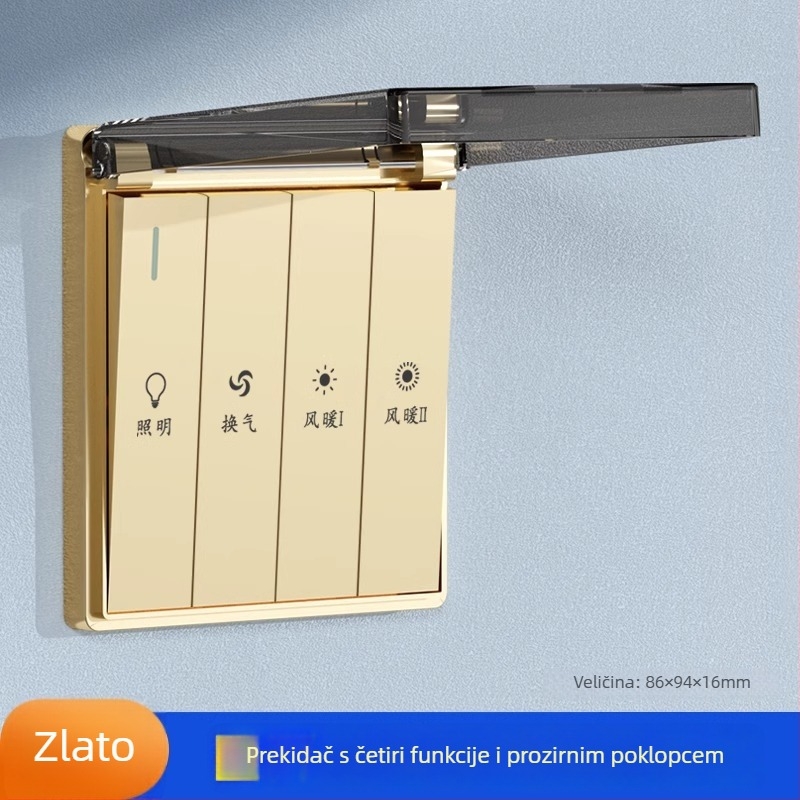 86-tip prekidač kupaonog grijanja, vodootporna zidna ploča s pet utičnica, univerzalni pet-in-one prekidač grijanja zraka u kupaonici, četverog ploča