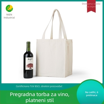 Platnena torba s podijeljenim pretincima od poliestersko-pamučnog platna, držač za bocu vina, ponovno upotrebljiva torba za kupovinu