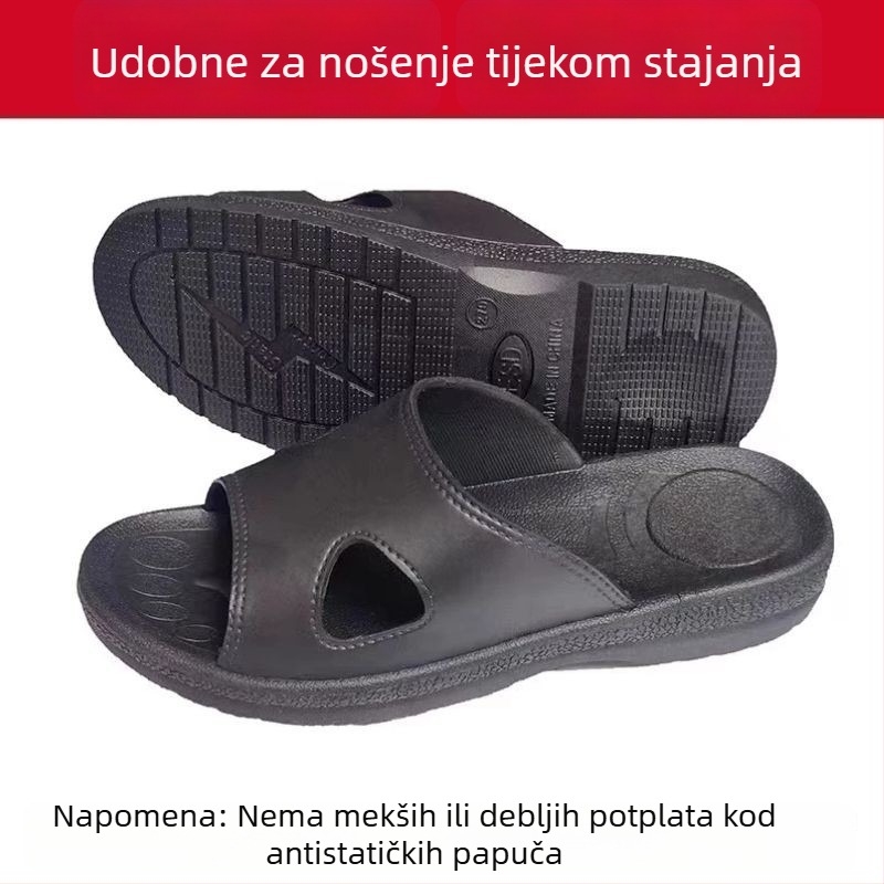 Antistatične papuče s PU debelim mekanim đonom, za čistu radionicu bez prašine, ESD, protuklizne, crne, unisex