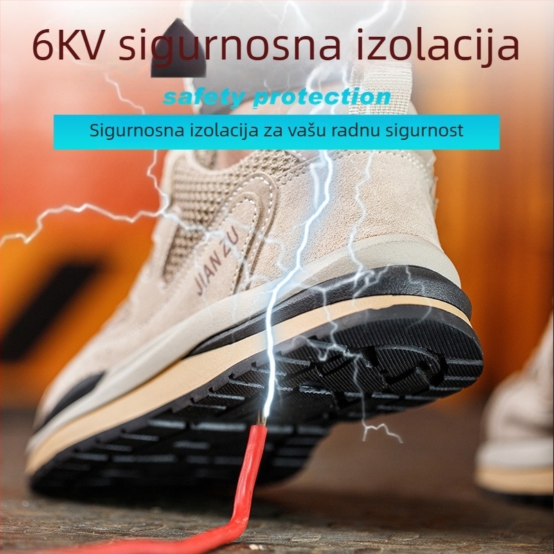 Prozračne, lagane zaštitne radne cipele s plastičnim vrhom prsta, zaštita od udara i penetracije, gornji dio od nubuka i mrežaste tkanine, niski profil, ljetni model, boja pijesak