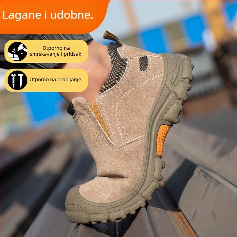 Radne cipele s čeličnom prstom, otporne na udarce i probijanje, za zavarivanje, jesenski slip-on, protuklizne i otporne na habanje