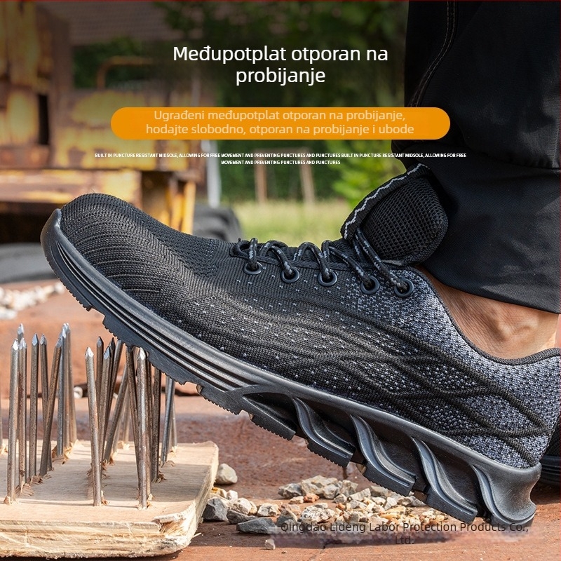 Muške sigurnosne cipele s čeličnim prstom, otporne na habanje, protiv probijanja i udara, Flyknit gornji dio, protuklizna potplata
