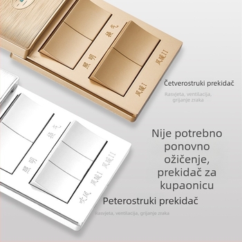 Zidni prekidač tipa 86 za grijanje kupaonice, klizni poklopac, kutija 86, četiri modula.