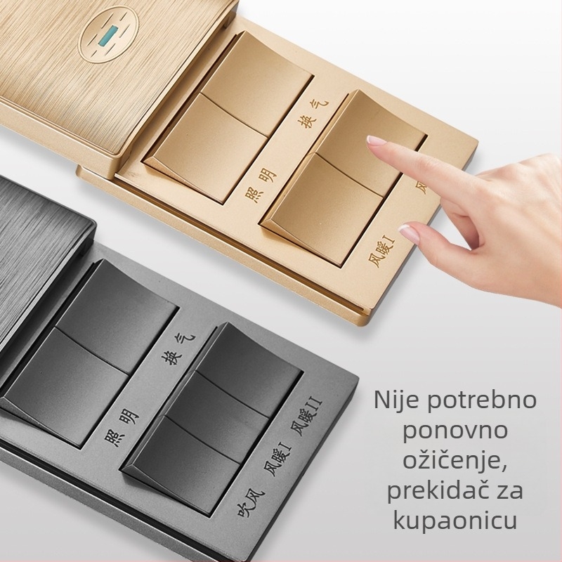 Zidni prekidač tipa 86 za grijanje kupaonice, klizni poklopac, kutija 86, četiri modula.