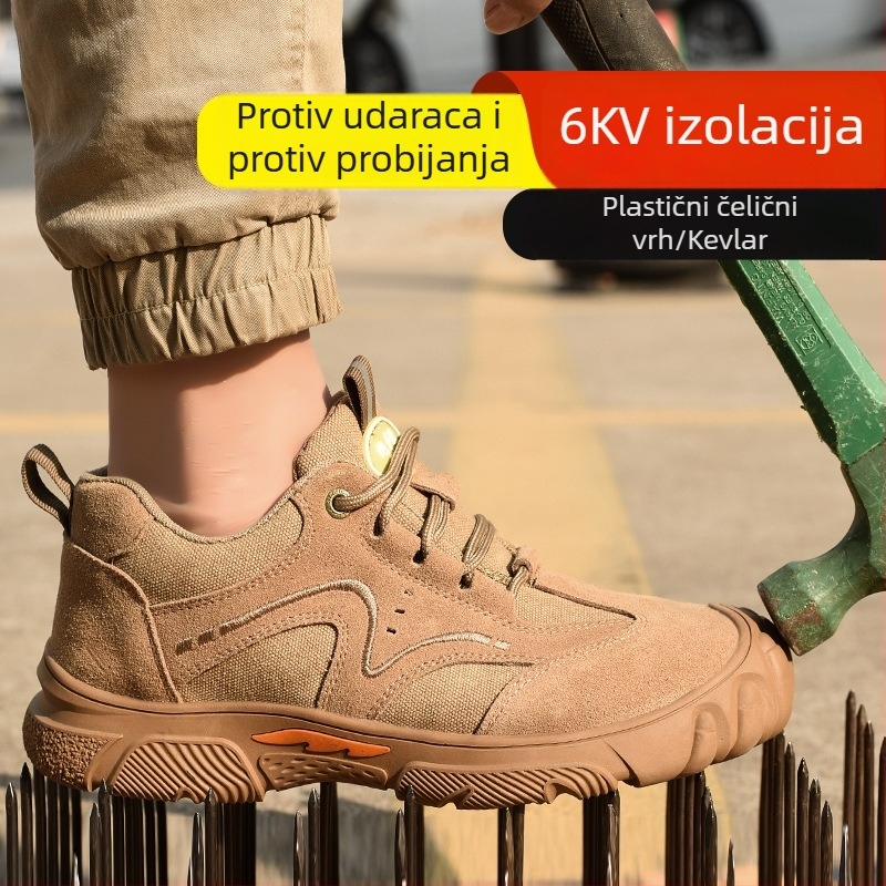 Izolirane zaštitne cipele otporne na udarce i probijanje, 6 kV, velur koža od goveda, niski kroj, plastična zaštita prstiju