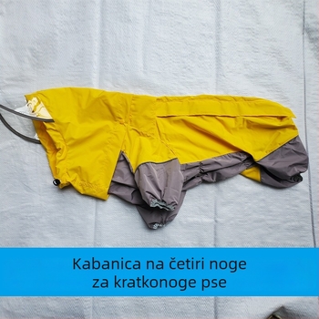 Žuti vodootporni kaput za male i srednje pse, posebno dizajniran za korgije, francuske buldoge i mopse; pogodan za ženke.