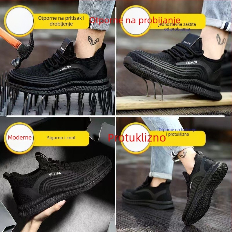 Muške zaštitne cipele za rad s čeličnim prstom, otporne na probijanje, Kevlar srednji sloj, prozračni mrežasti gornji dio, protuklizne, ljetna uporaba