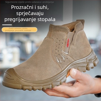 Zaštitne cipele s čeličnim nosom, izolirane, prozračne, nubuk koža, gumeni potplat, slip-on dizajn, za sve sezone