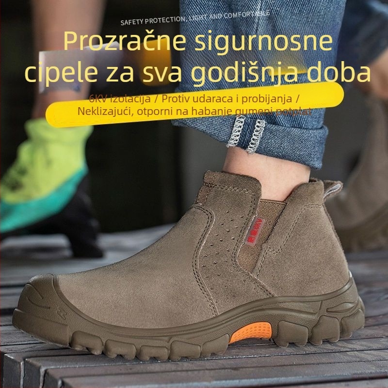 Zaštitne cipele s čeličnim nosom, izolirane, prozračne, nubuk koža, gumeni potplat, slip-on dizajn, za sve sezone