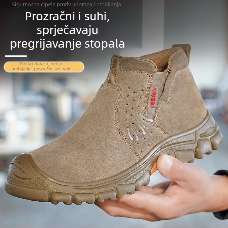 Zaštitne cipele s čeličnim nosom, izolirane, prozračne, nubuk koža, gumeni potplat, slip-on dizajn, za sve sezone