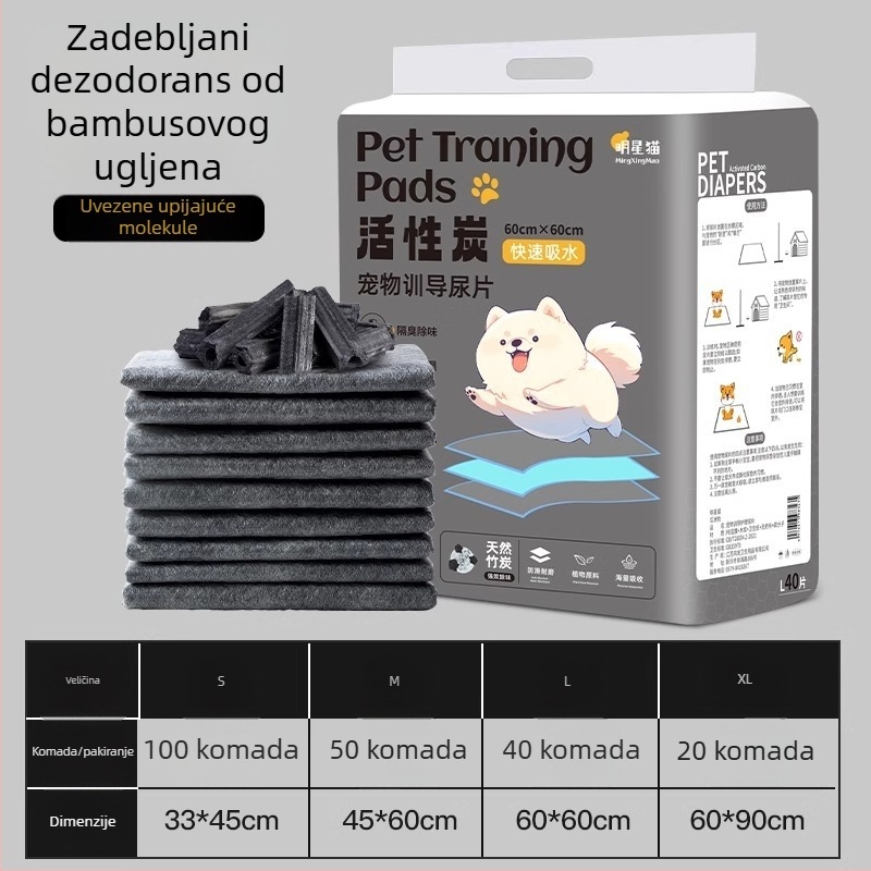Podložnice za mokrenje pasa, pelene za kućne ljubimce, apsorpcijski jastučići za mačke i zečeve, jastučići za obuku, dezodoriranje bambusovim aktivnim ugljem
