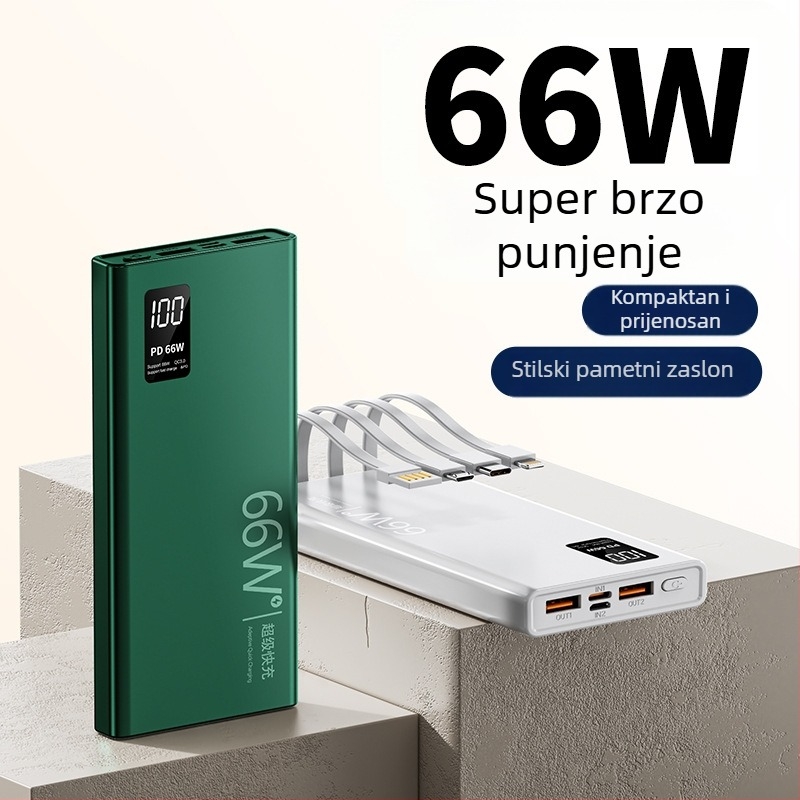 Power Bank s 3C certifikacijom, brzo punjenje, ugrađeni kabel, 20 000 mAh kapaciteta, po narudžbi
