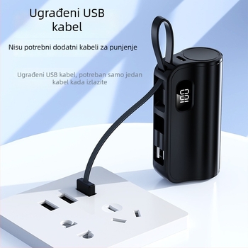 KC-certificirani mini kapsulni power bank 5000mAh s integriranim kabelom, prenosni izvor napajanja s mogućnošću prilagodbe logotipa