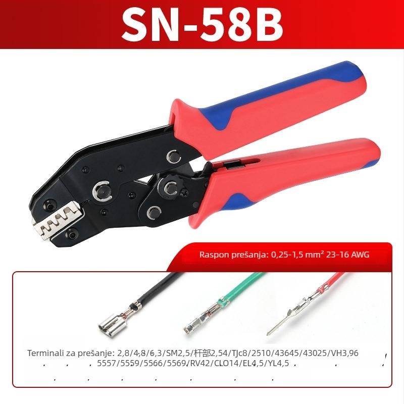 SN-58B Kliješta za crimpu izoliranih terminala s ratchet mehanizmom, višečeljustne
