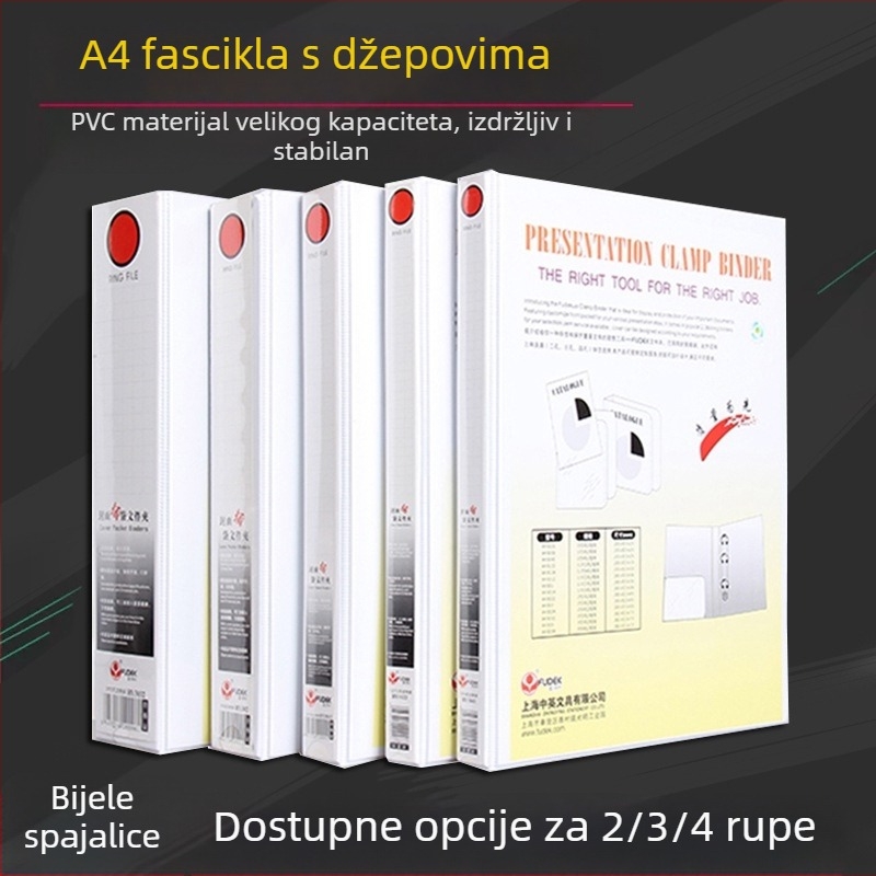 PVC mapa A4 s trostrukim umetkom, 4 i 2 rupa, bijela