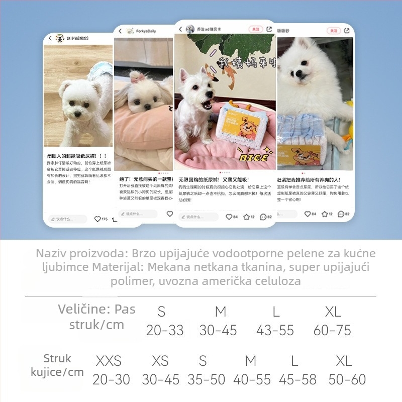Peleni za pse za male pasmine, za mužjake i ženke, higijenske uloške