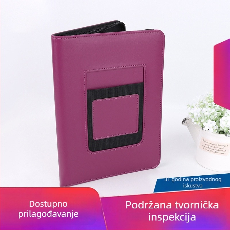 A5 PU mapa s džepom na korici i 6 rupa za listove, prilagođeni logotip