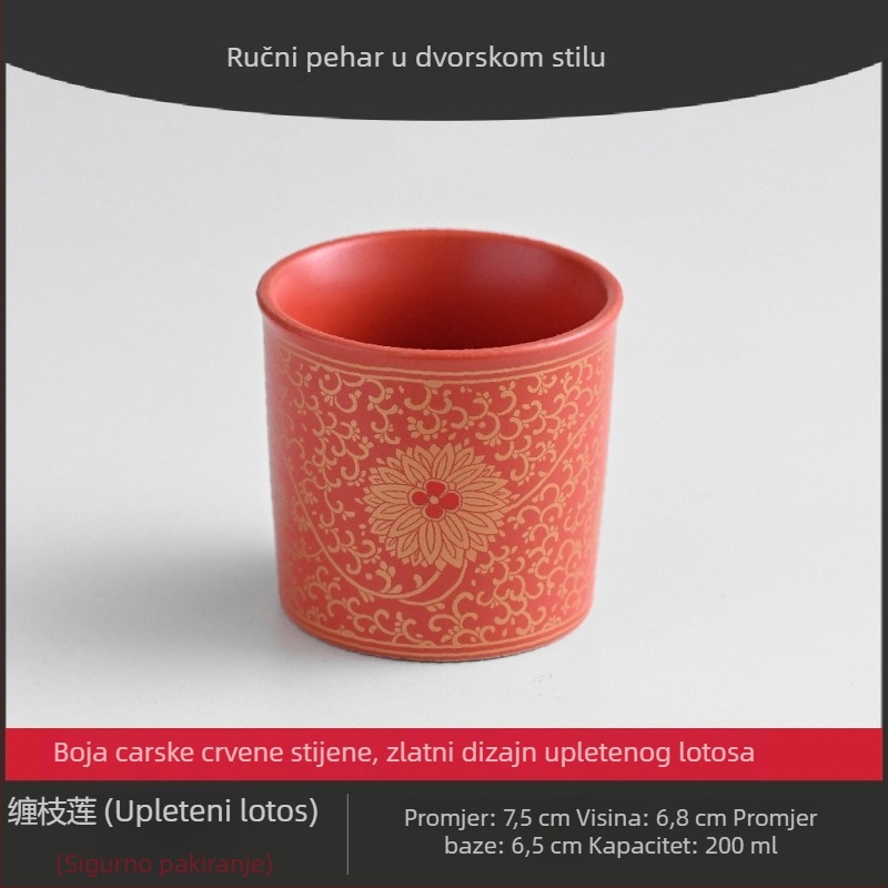 Crvena svečana šalica za čaj s motivom grančice lotosa, cilindrična keramička šalica s velikim kapacitetom, personalizirana svadbena šalica
