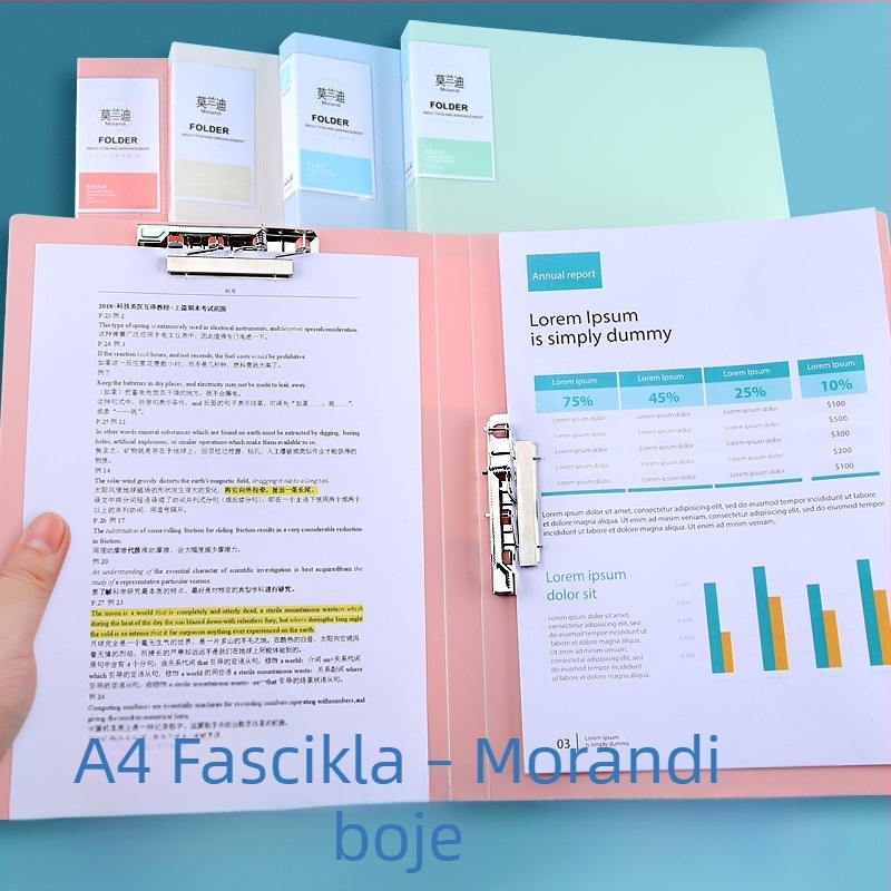 A4 dokumentni klips u Morandi boji s jednim i dvostrukim steznikom, za izvještaje, ugovore, sastanke i ispite – za učenike