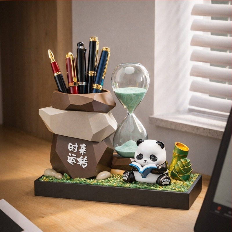 Kreativni panda pješčani sat, stolna ukrasna figura, držač olovaka i organizator za studente, kulturni i kreativni dar