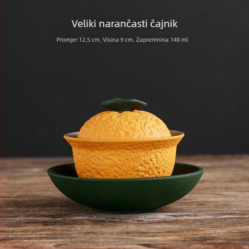 Keramički čajni set s poklopcem: zdjela mandarina, narančasta šalica i Kung Fu zdjela – kućna uporaba
