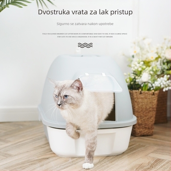 Potpuno zatvorena ladica za mačke, velika, protiv rasipanja i mirisa, s vratima.