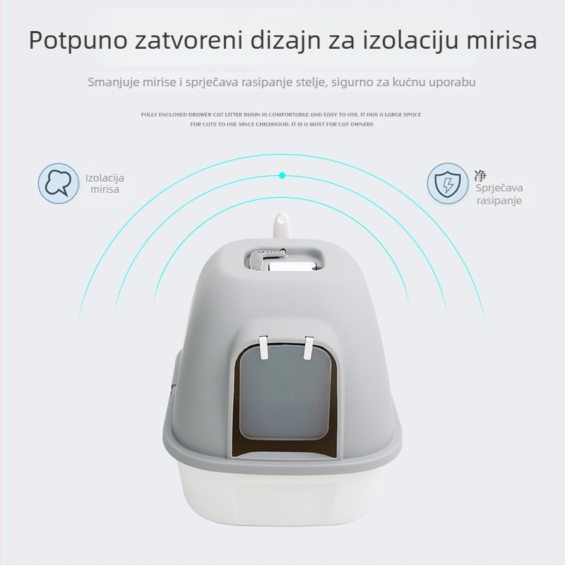Potpuno zatvorena ladica za mačke, velika, protiv rasipanja i mirisa, s vratima.