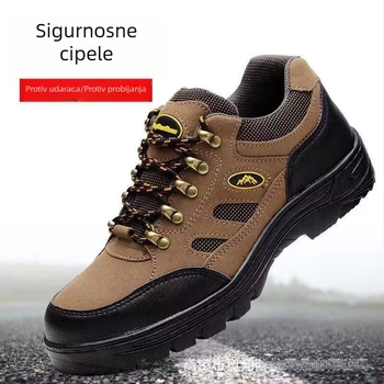 Muške cipele za sigurnost na planinarenju s čeličnim prstom i čeličnom pločom, anti‑slip gumeni potplat, gornji dio od mikrovlakana, lagane, smeđe