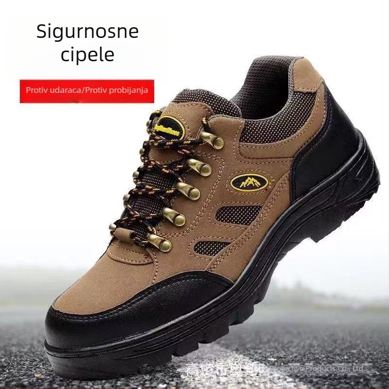 Muške cipele za sigurnost na planinarenju s čeličnim prstom i čeličnom pločom, anti‑slip gumeni potplat, gornji dio od mikrovlakana, lagane, smeđe