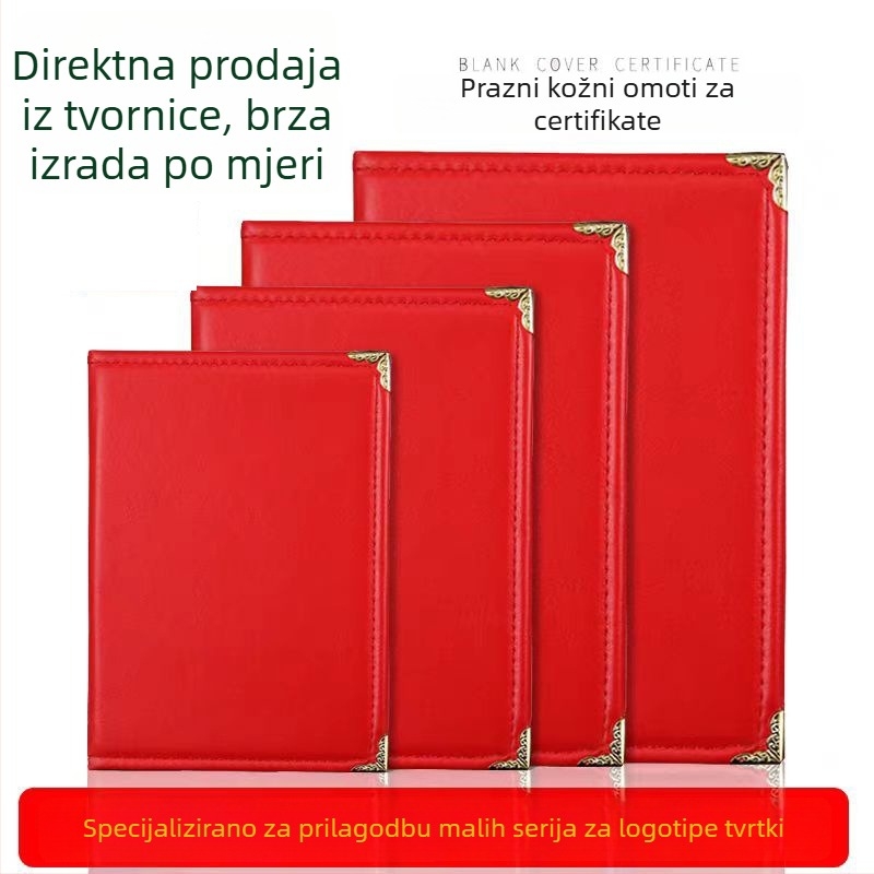 Crveni omot za certifikat od umjetne kože, prazan, jednostrana, A4, na skladištu