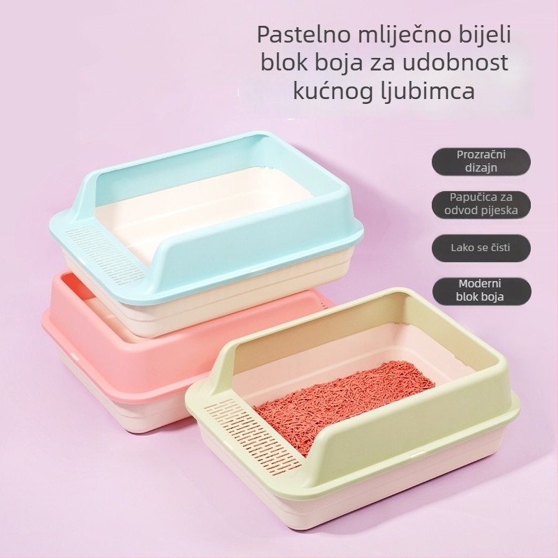 Velika plastična kutija za mačji pijesak, poluzatvoren dizajn, protiv prskanja