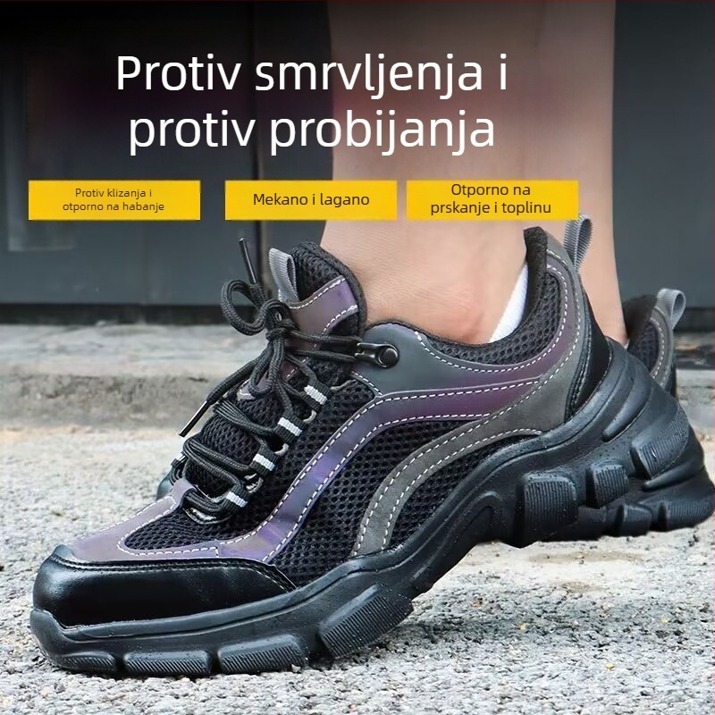 Unisex sigurnosna obuća za rad s čeličnim vrhom, zaštita od udara i proboja, prozračna, otporna na habanje, lagana, mekana potplata, za gradilišta ljeti