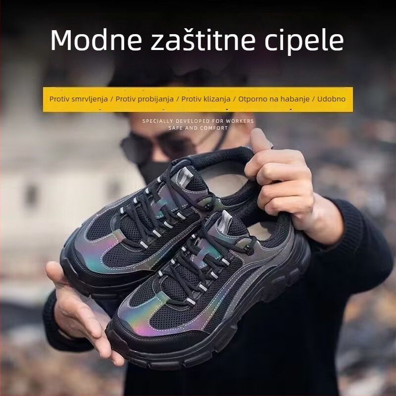 Unisex sigurnosna obuća za rad s čeličnim vrhom, zaštita od udara i proboja, prozračna, otporna na habanje, lagana, mekana potplata, za gradilišta ljeti