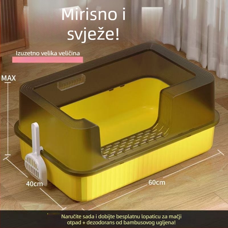 Velika kutija za mačji pijesak s visokim rubom, zaštita od prskanja, poluzatvoren/open dizajn za mačke i mačiće, kontrola mirisa