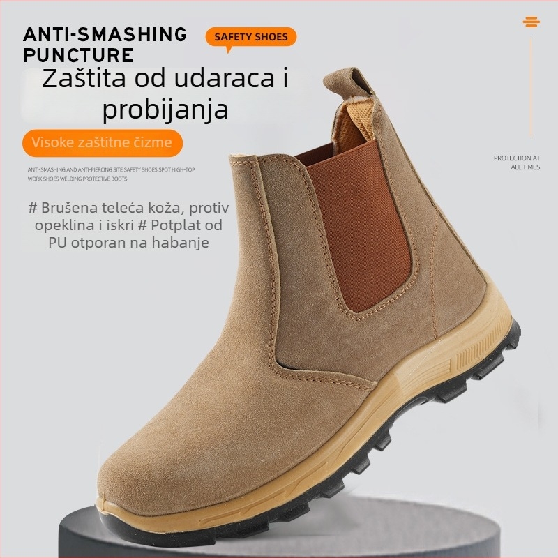 Visoke zaštitne cipele za zavarivače od veluru goveđeg kože sa čeličnim vrhom, zaštita od opeklina, iskri, udara i perforacije, za muškarce.