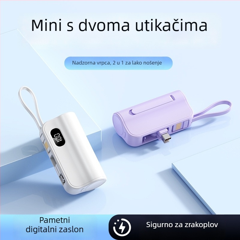 Power bank kapsulnog dizajna s 5000mAh i dvostrukim izlazom, kompaktan i prijenosan