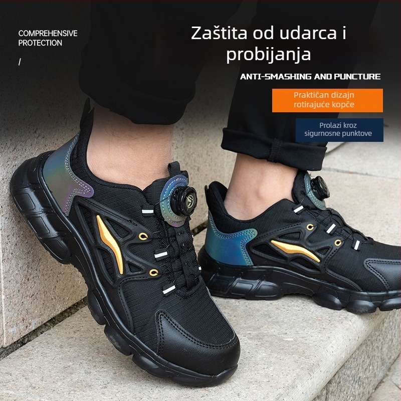 Muške sigurnosne cipele s čeličnim vrhom, gumb dizajn, zaštita od udara i proboja, lagane i udobne
